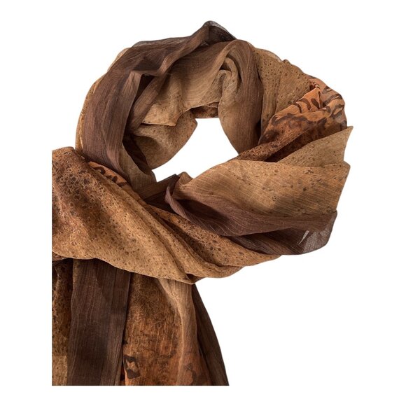Vtg Brown Animal Print Crinkle Scarf 100% Viscose India 70x42 - Picture 4 of 6